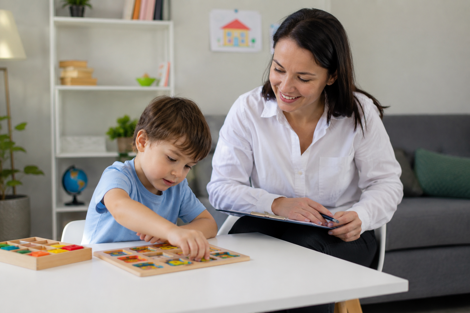 BCBA working with child at home